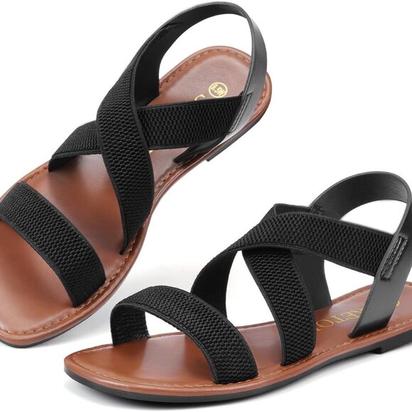 Wide Width Flat Sandals Women Open Toe Dressy Comfortable Work Footwear - Picture 1 of 6